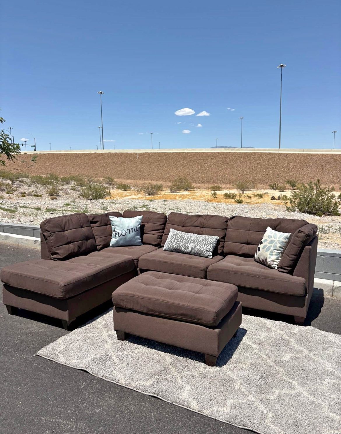 Brown Sectional Couch with Ottoman 