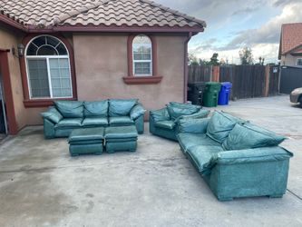 5-Piece Emerald Green Leather Living Room Set - Great Condition