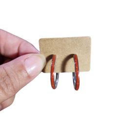 925 Sterling Silver Inlay Coral Hoop Earrings Zuni Style Native American .75"