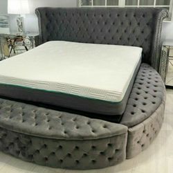 Dior Charcoal Velvet Queen Storage Platform Bed ⭐ King Bed Frame 1199