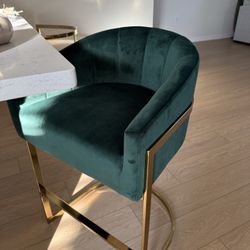 Velvet Green Upholstered 27” Counter Stool with Metal Frame (set of 2)