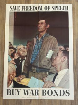 Original 1943 Norman Rockwell “Freedom of Speech” Buy War Bonds WWII Poster