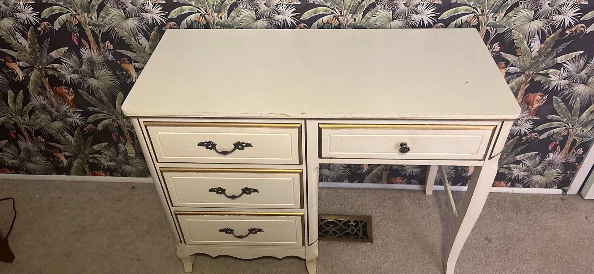 Vintage White And Gold Desk