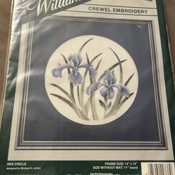Elsa Williams Crewel Embroidery Kit IRIS CIRCLE #00336 Size 11" Round