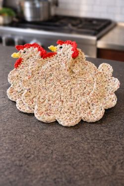 Crochet Chicken Potholder Set - Handmade Cotton Kitchen Decor | Farmhouse Housewarming Gift for Her