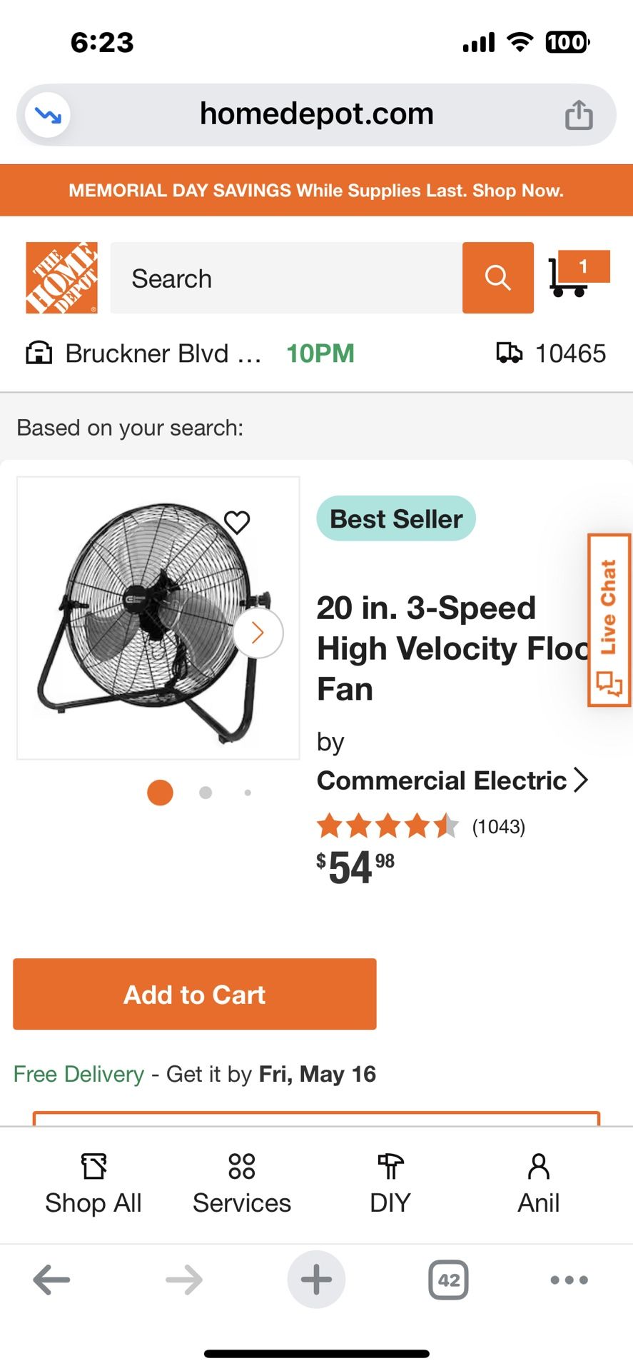 20 in. 3-Speed High Velocity Floor Fan