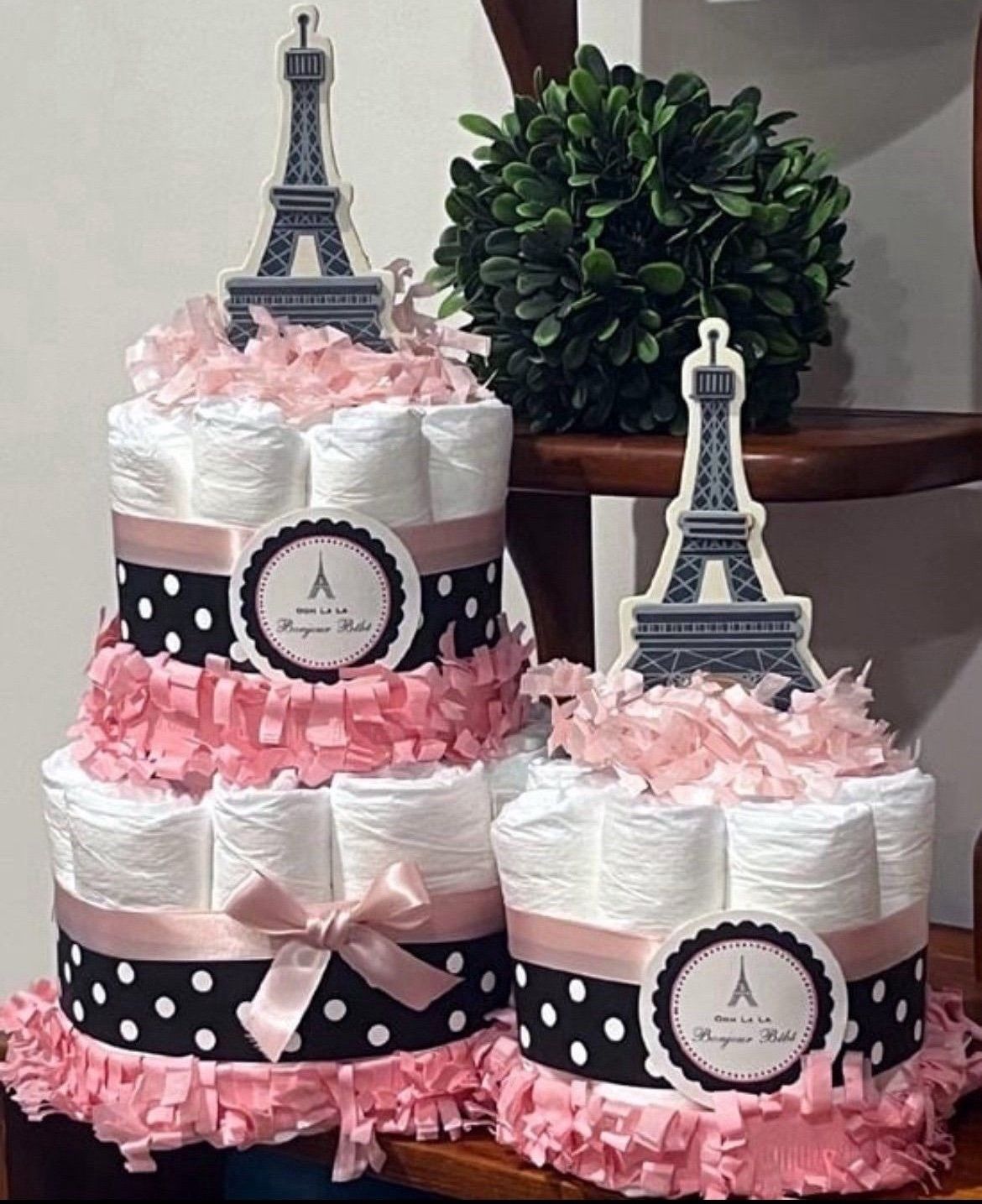 Pink Black Paris Polka Dotted diaper cake
