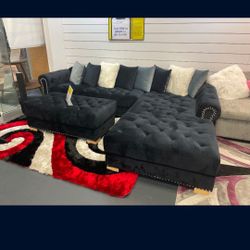 Sofia Black Fabric Sectional Sofa W/Ottoman---$999---Unreal Pricing!!!---No Credit Needed Financing Available 