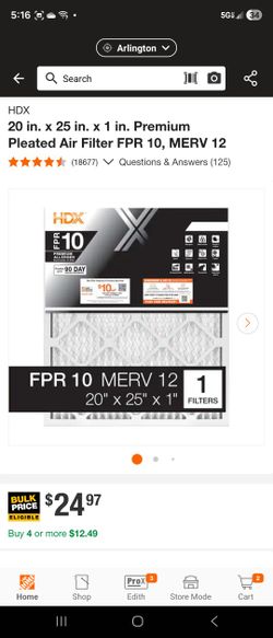 Exclusive

HDX
20 in. x 25 in. x 1 in. Premium Pleated Air Filter FPR 10, MERV 12