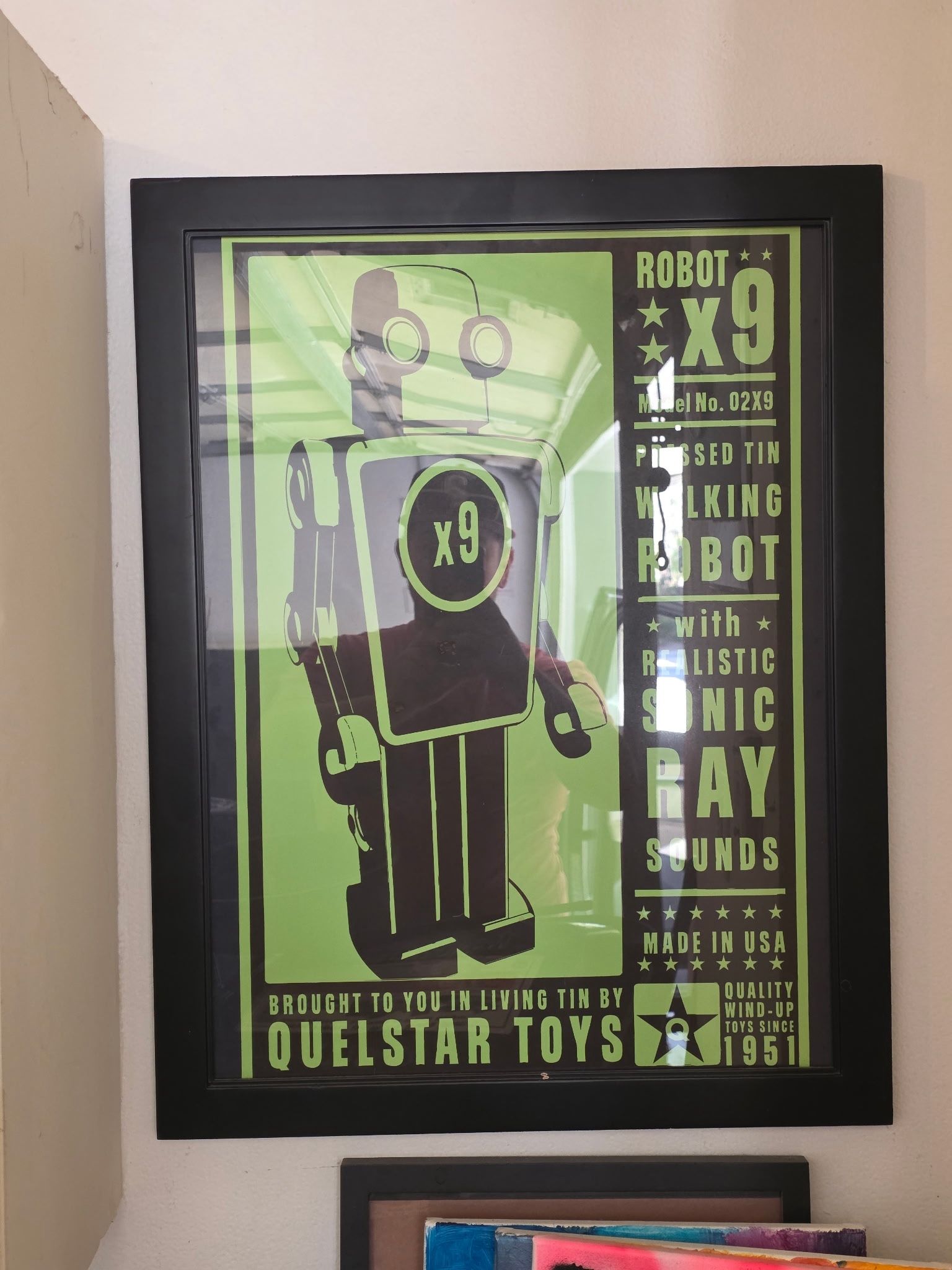 Quelstar X9 Tin Toy Robot by John W. Golden, 12x19-Inch Framed Print
