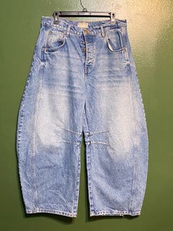 Free People We The Free "Good Luck" Mid-Rise Barrel Jeans - Ultra Light Beam