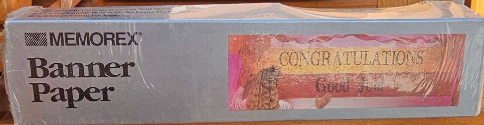 2 Vintage Memorex Continuous Banner Paper - Brand New Factory Sealed one white one blue