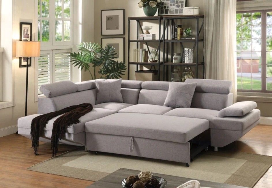 Jemima Gray Fabric Sectional Sofa w/Sleeper