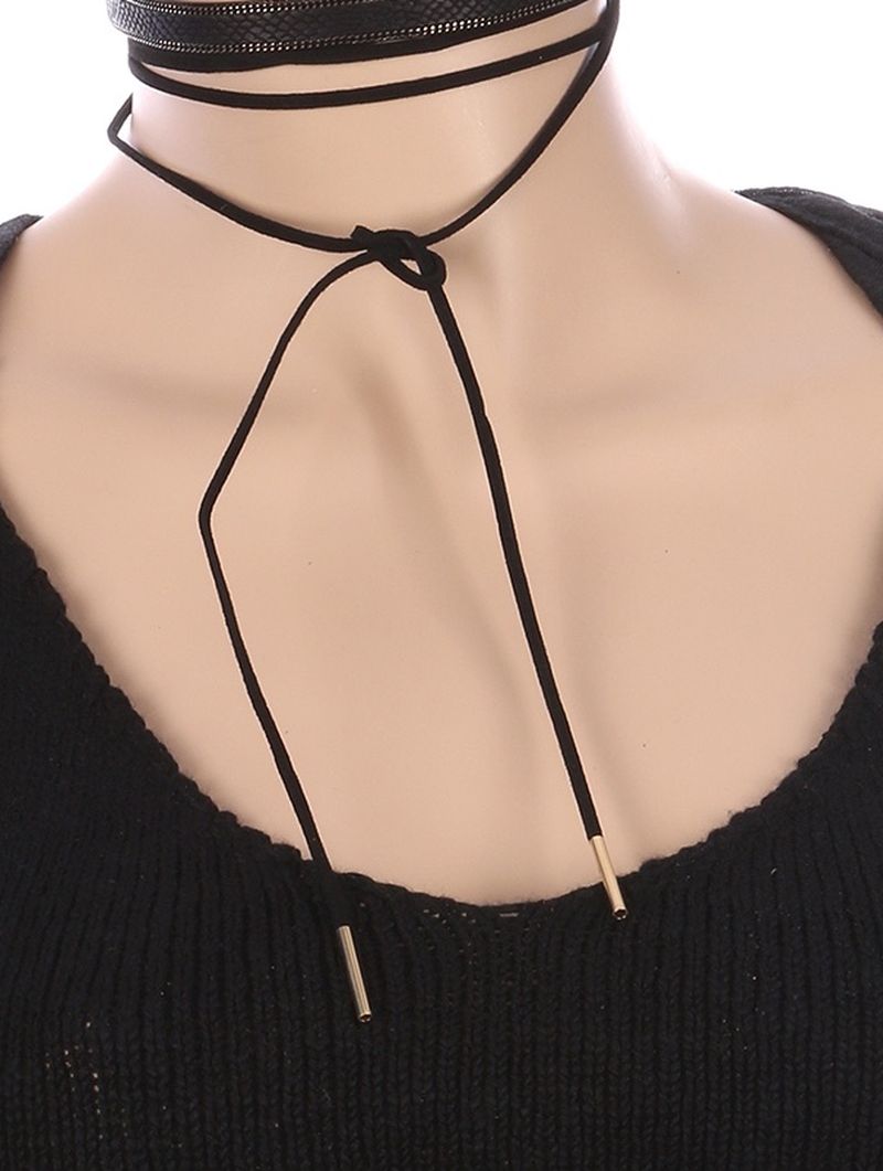 NECKLACE 2 PC FAUX LEATHER CHOKER FAUX SUEDE WRAPAROUND 12 INCH LONG 68 INCH LONG NICKEL AND LEAD COMPLIANT