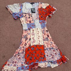 New Medium patchwork short boho dress hippie hippy festival button casual