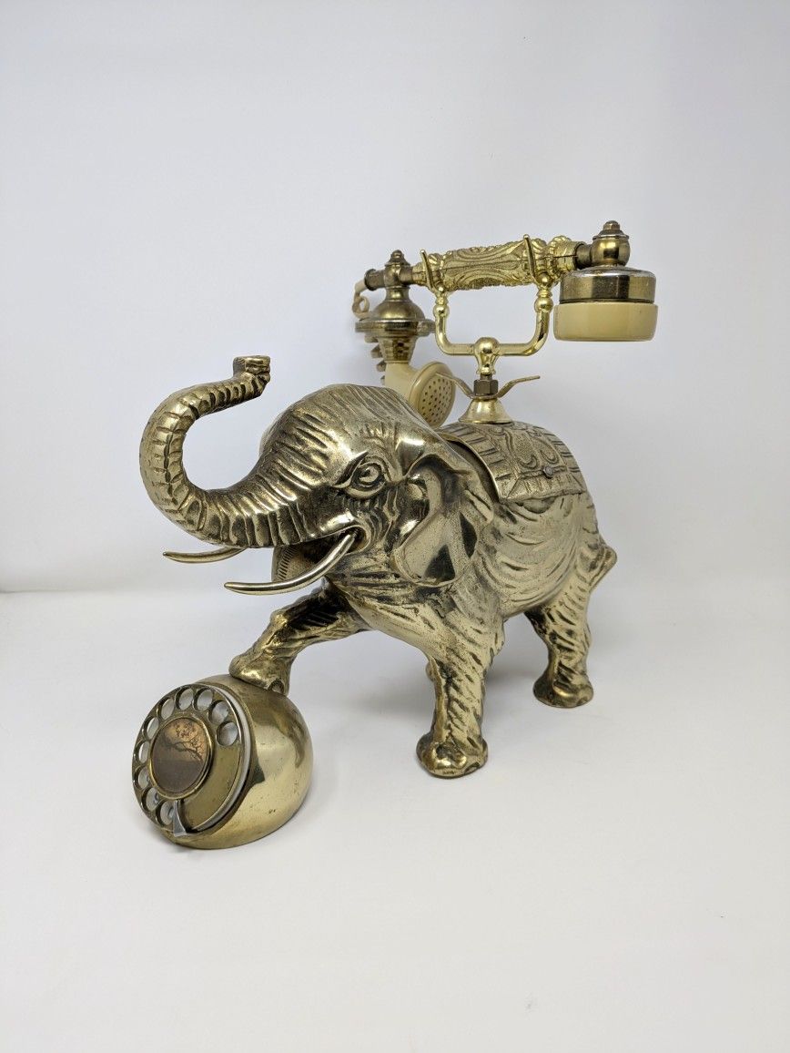Vintage Brass Elephant Telephone | Hollywood Regency Design (untested)