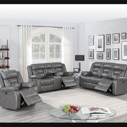 Brand New 3 Piece Leather Reclining Sofa Loveseat Set 