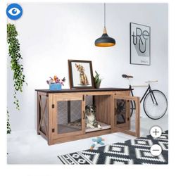Living Essentials 65" Cooper Dog Crate Credenza with Shelves & Mat Kit
