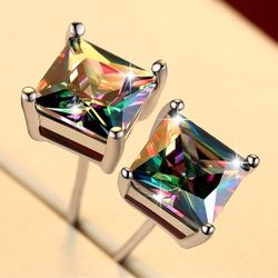 Women's Princess Cut Rainbow Zircon Stud Earrings