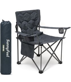 SUNNYFEEL Camping Chairs for Adults, Padded Oversized Camping Chair Heavy Duty 500LBS, Portable Lawn Chair with Cup Holder, Side Pocket&Bag for Outdoo