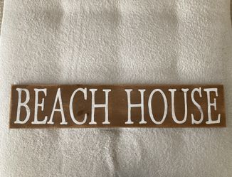 Beach House Wood Sign, 36” x 7.25” - New, has two saw tooth hangers on back