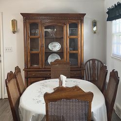 Broyhille Kitchen Table With 6 Chairs And Matching Hutch