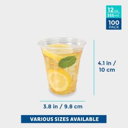 Plastic Cups [12 oz, 1000-PCS] - Disposable Cold Drink Party Soda Cups, Crystal Clear PET 