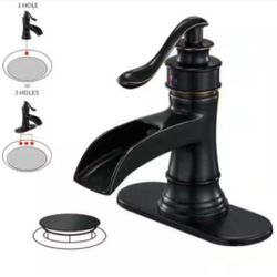 BWE Waterfall Single Hole Single-Handle Low-Arc Bathroom Faucet With Pop-up Drain Assembly in Oil Rubbed Bronze