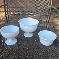 Milk Glass Compote Bowl 3 Pieces 