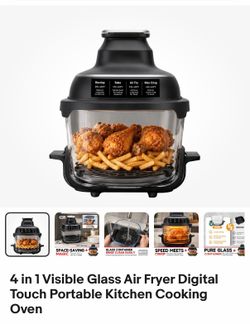 4-in-1 Visible Glass Air Fryer Digital Touch Countertop Cooking Oven (Black)