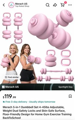 Merach 5-in-1 Adjustable Dumbbell Set Pink