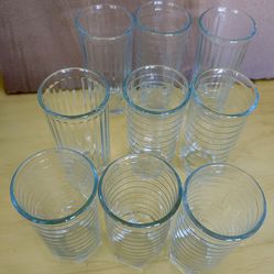 Set of 9 Clear Glasses - Ribbed Design