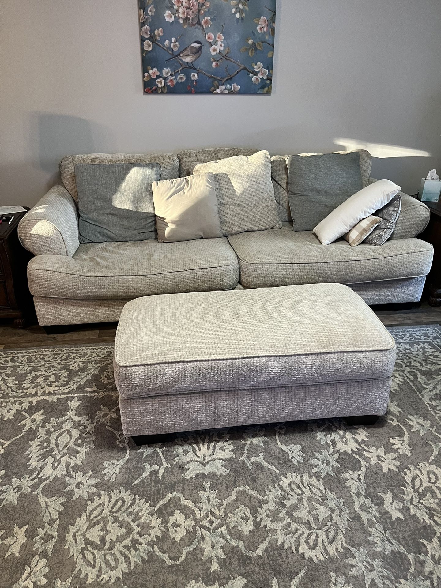 Sofa Couch With Ottoman - Cream/Tan $100 Firm