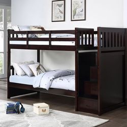 Twin over Twin Espresso Finish Staircase Bunk Bed Frame