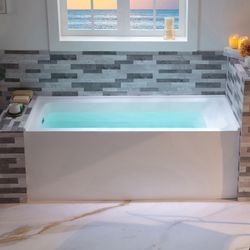 LB428-L  WOODBRIDGE 60" Acrylic Rectangular Alcove Soaking Bathtub in White with Left Drain, Brushed Nickel pop-up Drain Included