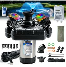 Pond Fountain with lights,Lake Fountain with lights, Equipped with 4 Multi-Color Dynamic Lights in RGB LED Form and 100FT of Power Cord, 110V 750W 1HP