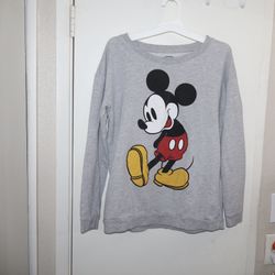 Disney Women's Gray Sweater with Mickey Mouse Design Slouchy Style Small Size