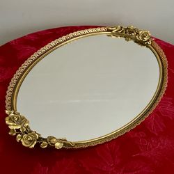 Vintage Hollywood Regency McM Mirrored Vanity Tray or Wall Mirror — 24k Gold plated Ormolu Design by Matson USA — Large 17.5"