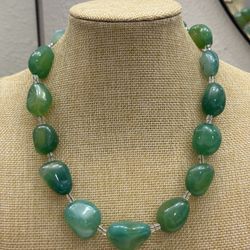 Green Adventurine Nuggets Beads 19” Necklace.