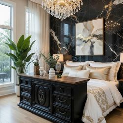 Beautiful Black Solid Wood Dresser, Credenza Or Sideboard