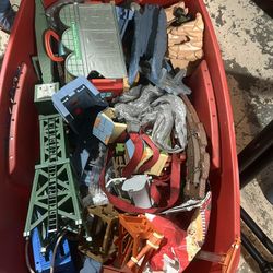 Box full of toys, train sets and etc.
