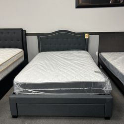 Dark Gray Full Platform Bed Frame 