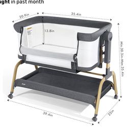 3 in 1 Baby Bassinet, Bedside Bassinet for Baby, Rocking Bassinet with Comfy Mattress and Wheels, 6 Height Adjustable Easy Folding Portable Bedside Cr