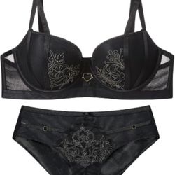 36c/L Floral Embroidered Lingerie Set, Women's Bra and Panty, Elegant