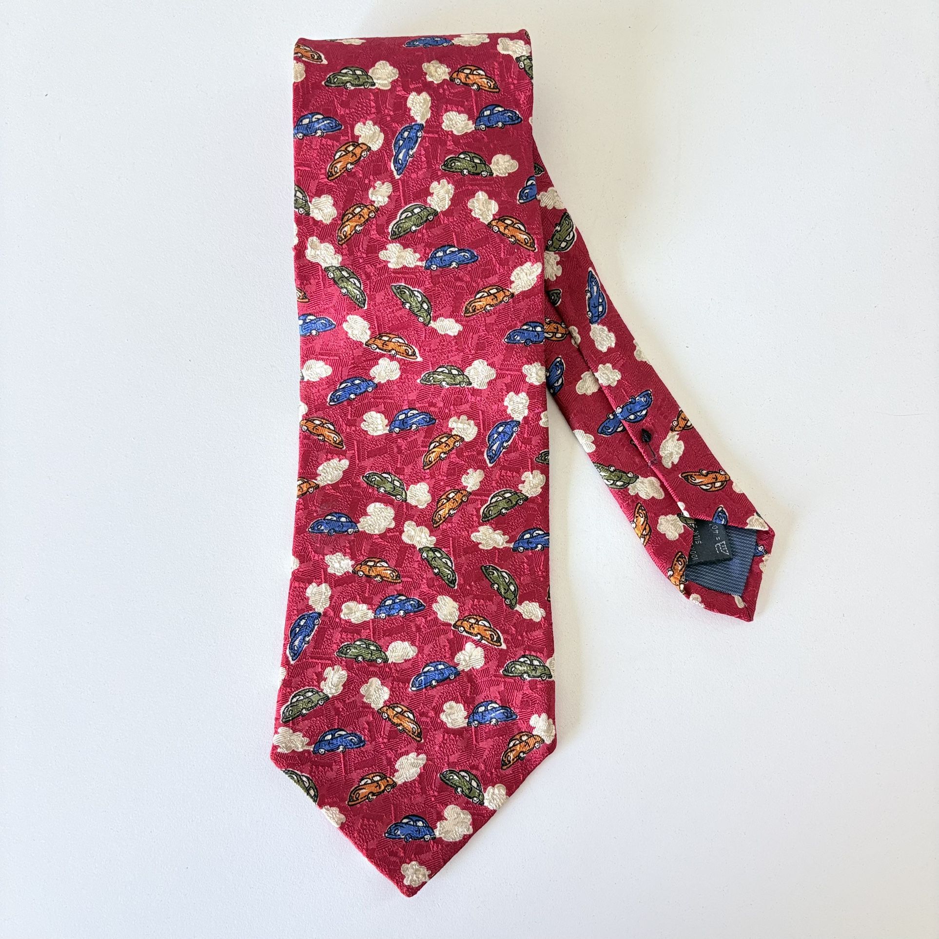 Ermenegildo Zegna Men Couture Silk Tie Red Italy Made Classic Car Pattern 3-3/4”