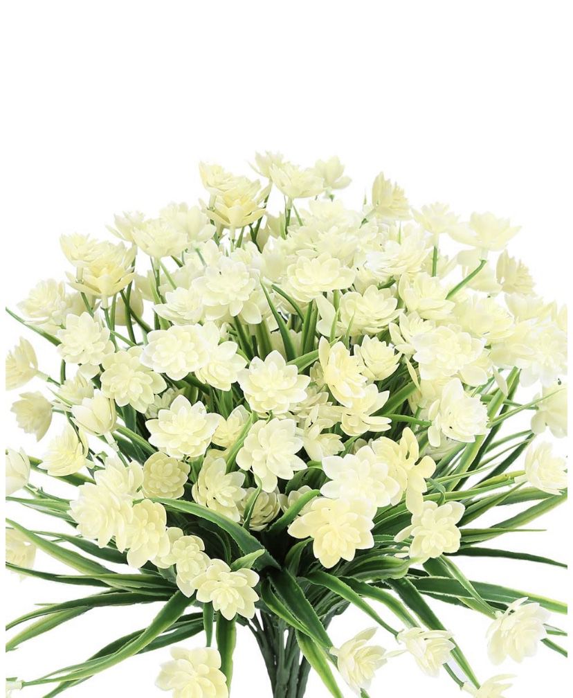 TEMCHY Artificial Daffodils Fake Large Flowers, 4 Bundles White UV Resistant Faux Greenery Foliage Plants Shrubs for Garden, Wedding, Outside Hanging