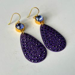 Coach Purple Rhinestone Tear Drop Earrings Stamped COACH 