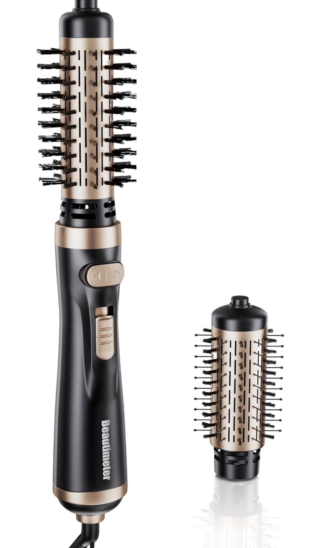 Beautimeter Auto Rotating Hair Dryer Brush, Hot Air Spin Brush Set with 2-Inch and 1.5-Inch Brushes, 3-in-1 Hot Air Curling Combo (Black & Gold)