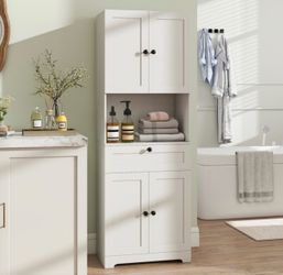 Costway 67.5” Tall Storage Cabinet with Drawer – White
