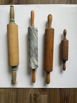 Vintage Rolling Pins Lot - Set of 4 (1940s-1980s) - Wood & Marble - Farmhouse Kitchen Decor